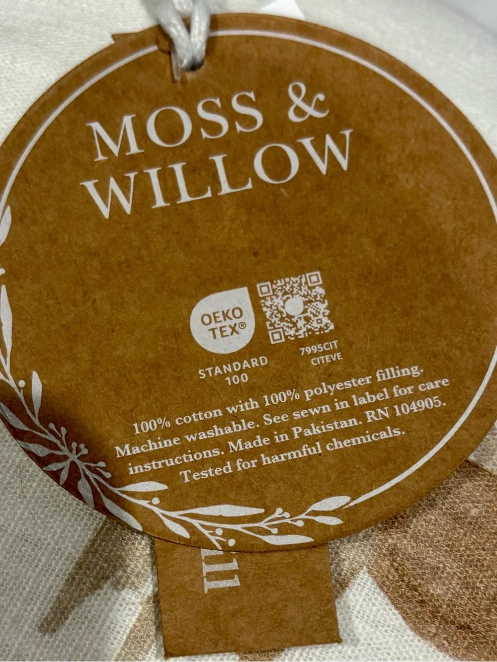 NWT Moss & Willow watercolor horse Pattern Accent Pillow in Brown and White